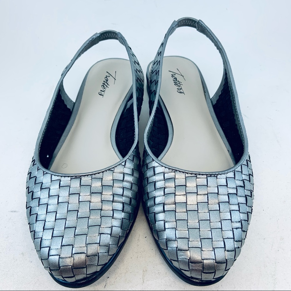 Trotters Pewter Metallic Silver Woven Lucy Slingbacks Flats, size 7.5 WIDE - Picture 2 of 10